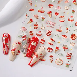 Adesivi per unghie cartoon mela e dessert con effetto opaco 3D stile MN-405F