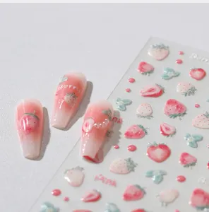 Détails d'autocollants gaufrés fraise avec texture 3D et finition dégradée rose