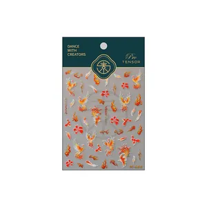 3D gouden feniks en bloemen nagelstickers M-688 met zelfklevende achterzijde