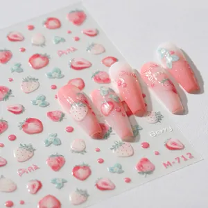 Autocollants pour Ongles en Relief 3D Fraise Rose Berry Fruit Décalcomanies de Manucure Décorations pour Ongles pour Femmes DIY