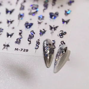 Holographic 3D snake and butterfly nail art stickers with metallic starry effect M-729