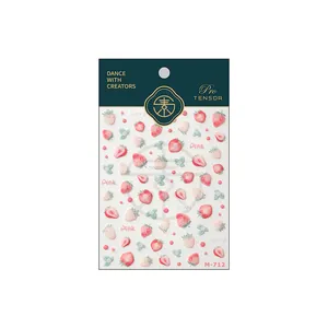 Stickers à ongles fraise rose avec motifs de baies et texture en relief nail art M-712