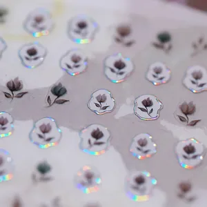Selbstklebende Nagelsticker mit Laser-Tulpendesign und metallischen Details für Maniküre