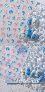 Detail of M-719 nail art stickers with blue and pink dolphins and whales ocean theme