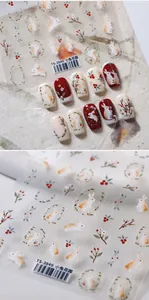 Détails des autocollants à ongles TS-3849 avec de mignons lapins orange et motifs floraux