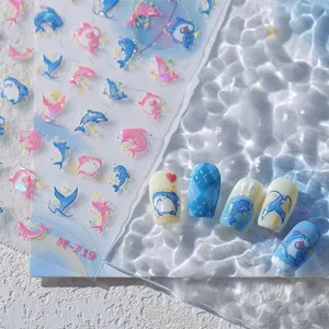3D Relief Laser Cartoon Dolphin Shark Nail Art Stickers Ultra Thin Waterproof Bronzing Nail Decals For Women Girls Manicure