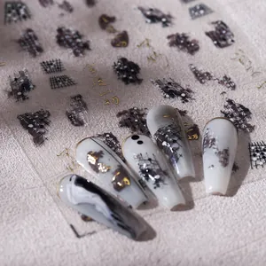 Stereo embossed nail art stickers with ink wash style and gold foil accents