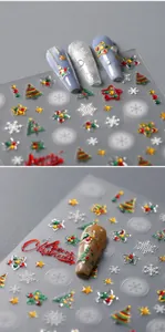 Détail de stickers nail art Noël 3D avec motifs d'étoiles dorées et sapins de Noël