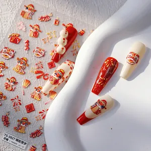 5D Embossed Chinese New Year Snake Nail Stickers TS-3827 with Lucky Red Enamel Patterns