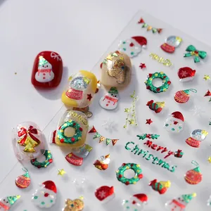 3D Christmas embossed nail art stickers with glitter Santa and snowflake designs
