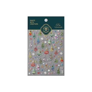 3D embossed Christmas tree nail art stickers with colorful snowflake and star patterns