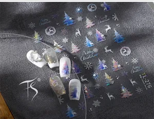 Detail view of TL-276 Christmas nail stickers with reindeer and snowflake laser patterns