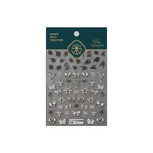 3D embossed nail stickers featuring zebra patterns and bows, style TS-3870