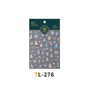 Close-up of 3D Christmas nail stickers with gold deer and snowflake patterns, model TL-276