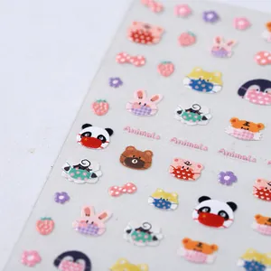 Japanese style cartoon animal nail stickers with masked pandas and rabbits designs