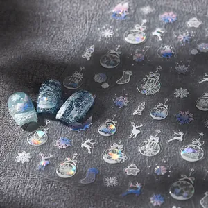Adesivi per Unghie di Natale Fiocco di Neve Renna Olografico Laser Decalcomanie Autoadesive per Donna Fai da te Manicure