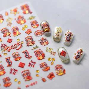 Pegatinas para Uñas en Relieve 3D del Año de la Serpiente 2025 Año Nuevo Chino Rojo Oro Bronceado Calcomanías para Uñas Autoadhesivas para Mujer Decoración Festiva DIY