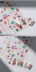 Detail view of M-777 Christmas nail stickers with 3D Santa, reindeer and snowflake patterns