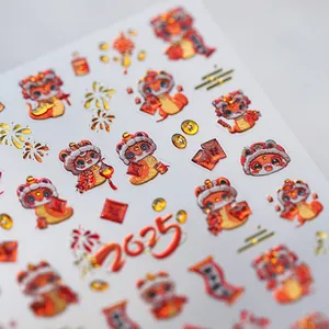 Pegatinas de uñas de serpiente 3D con motivos festivos dorados para Año Nuevo 2025