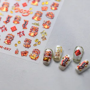 Pegatinas para uñas 2025 Año de la Serpiente con pan de oro, serpiente y diseños rojos