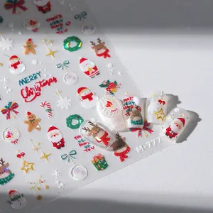 3D Relief Christmas Nail Stickers Santa Claus Reindeer Snowflake Gingerbread Man Self Adhesive Holiday Nail Art Decals DIY Decor