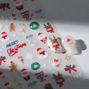 Christmas snowflake nail art stickers with Santa Claus and reindeer cartoon patterns