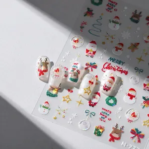 Christmas nail stickers with snowflake, Santa and reindeer patterns model M-77