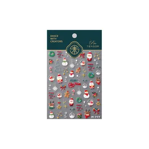 Christmas snowflake nail stickers with 3D embossed Santa and reindeer designs
