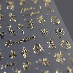 Adesivi per unghie 3D in oro con motivi a margherita e scritte eleganti