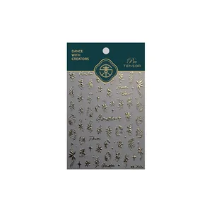 Adesivi per nail art 3D goffrati in oro con motivi floreali e scritte da giardino, M-786