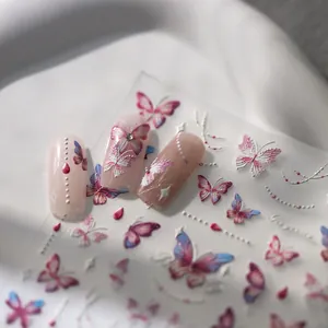 3D 5D butterfly nail art stickers with purple butterflies and pearl stars design