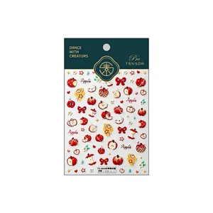3D embossed red apple and bow nail stickers featuring cute fruit patterns for DIY manicure