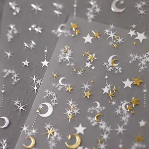 Fashion Star Moon Nail Art Stickers Gold Silver White Bronzing Celestial Designs DIY Manicure Decoration For Women Nail Supplies