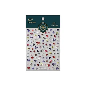 Embossed oil painting flower nail stickers with textured 3D floral designs, model TS-3665