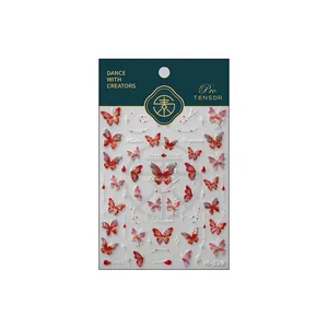 5D stereoscopic red butterfly and pearl nail stickers M-338 professional nail art decals