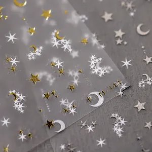 Star and moon gold metallic nail art stickers M-344 with matte celestial designs