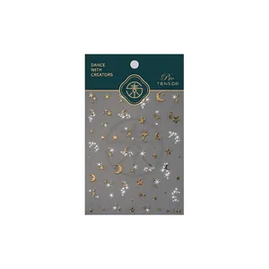 Star and moon gold embossed nail stickers M-344 with celestial patterns in premium packaging