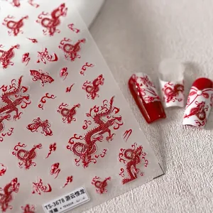 Relief dragon nail art stickers with butterfly and cloud patterns in traditional style