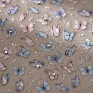 3D matte butterfly nail stickers with rhinestones and silver Beauty text design