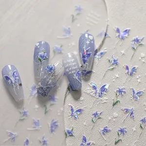 Pegatinas Para Uñas De Mariposa Y Flor Holográficas Autoadhesivas Estampado Dorado Láser Decoración De Manicura Para Mujeres