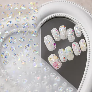3D Holografische Blasen Herz Nagelkunst Aufkleber Laser Aurora Selbstklebende Nagelsticker Für Damen DIY Maniküre Dekoration