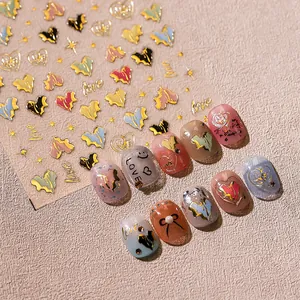 3D Relief Heart Nail Art Stickers Bronzing Gold Irregular Heart Star Love Letter Adhesive Manicure Decals For Women Decoration