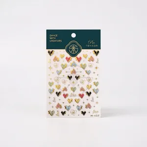 Irregular 3D gold embossed heart nail stickers with marble texture for nail art DIY