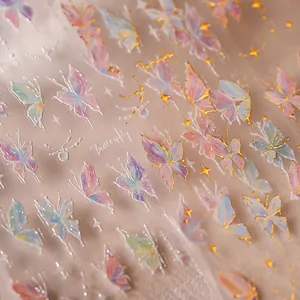 Holographic Butterfly Nail Art Stickers Laser Gold Stamping 3D Embossed Decals For Women Elegant DIY Manicure Decorative Accessories
