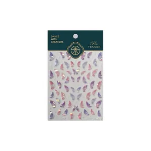 Holographic butterfly nail art stickers with aurora laser effect and golden accents