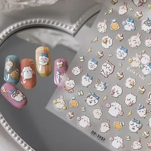 Pegatinas de Uñas en Relieve 5D Lindo Dibujos Animados Conejo Estrella Patrón Relieve 5D Calcomanías para Mujeres DIY