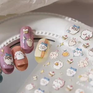 Pegatinas de uñas 5D con relieve de conejo y estrellas y bonitos diseños de dibujos