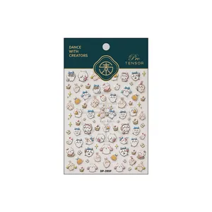 Pegatinas de uñas 5D con relieves de conejos lindos, gatos y estrellas para manicura
