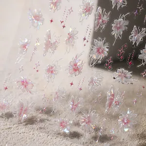 3D Relief Holografische Schmetterling Blume Nagelkunst Aufkleber Schimmernd Laser Ästhetisch Selbstklebend Nagel Abziehbilder Für Damen Maniküre Dekor