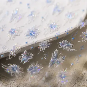 3D Laser irisierende Nagelaufkleber mit Schmetterlings- und Blumenmustern für Maniküre-Dekor